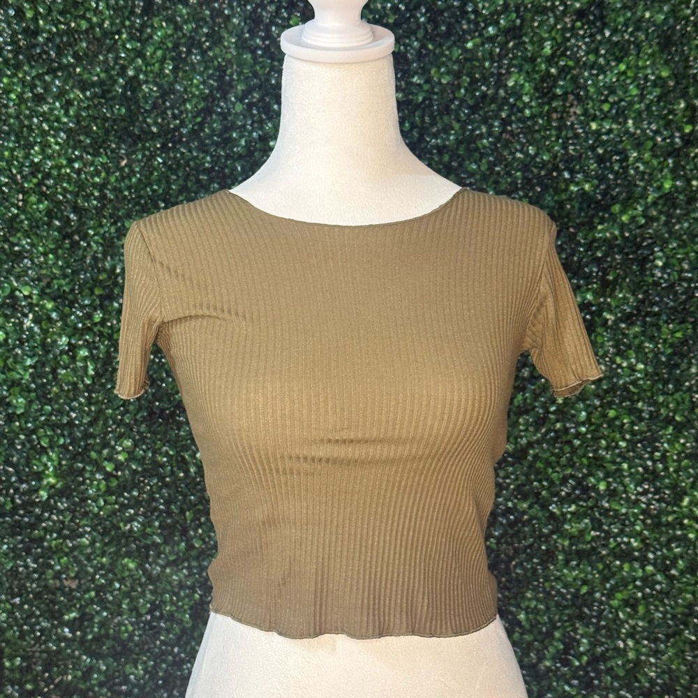 Ribbed Olive Green Crop Top